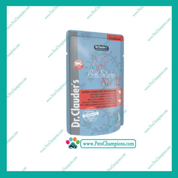 Dr. Clauder´s  Sachet Best Selection Sterilised No32 – Pollo y Ternera c/ Catnip 85Gr