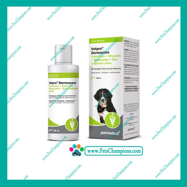 Agrovet Market Vetpro Dermacare Clobetasol + Ofloxacin + Miconazole + Zinc Loción Medicada 200ml